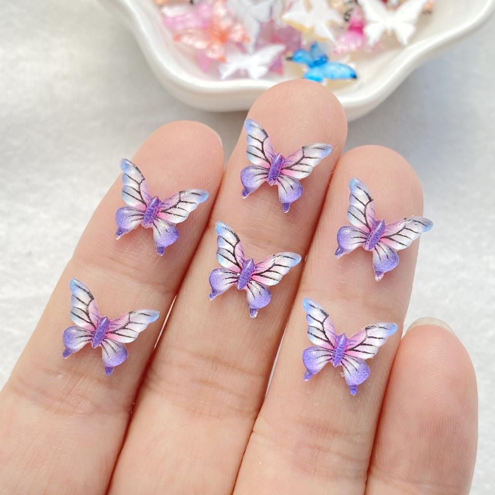 50Pcs Cute Mini Cartoon Colorful Butterflies Nail Art Resin Designer Charms Diy Craft For Nail 3D Decorations Jewelry