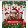 Funny Christmas Shower Curtain Cute Highland Cow Pig Donkey Red Truck Farm Calf Cattle Xmas Ball Pine Tree Western Animals