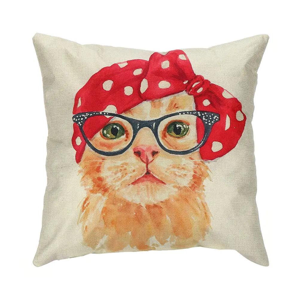 Cute Cat Cushion Cover Pet Animal Print Pillowcase Home Decor Car Bed Pillow 45x45cm