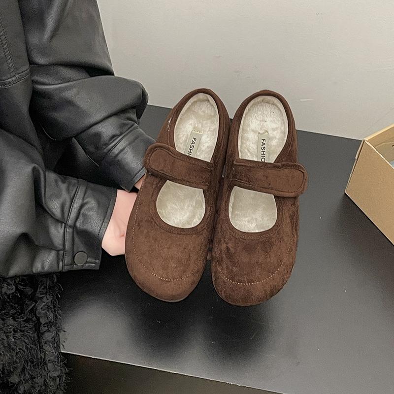 

Дизайнерские Винтажные Теплые Женские Туфли Мэри Джейн Модные Мелкие Балетки Лаконичные Мягкая Подошва Хлопковые Туфли 35 кофейный