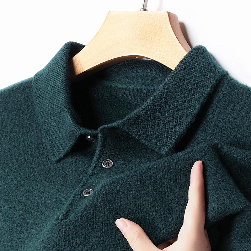 Autumn/Winter Wool Collar Long-Sleeve Men'S Knit Polo Shirt, Solid Color, Middle-Aged Base Sweater, Men'S Wear