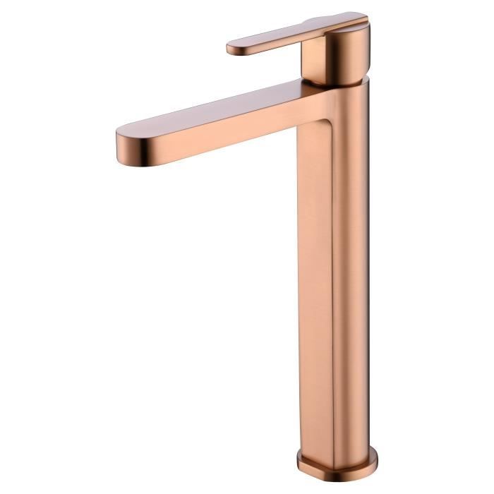 Robinet de lavabo haut avec monocommande | Modèle ROMA | Bec haut | Couleur Or rose Finition en Or rose brossé [ IMEX® ]