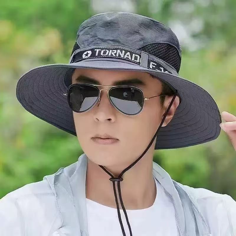 New outdoor face covering mountaineering hat men's fishing face covering large brim sun protection sun protection bucket hat