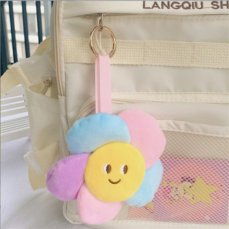 Jucării de pluș colorate cu floarea-soarelui cu față zâmbitoare drăguță, Păpușă creativă, Cadou pentru copii/studenți, Breloc pentru geantă, Păpușă pandantiv umplută 12CM