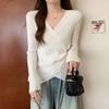 Autumn Winter V-neck Solid Irregular Waist Sweater Women Long Sleeve All-match Bottomed Pullover Knitting Top