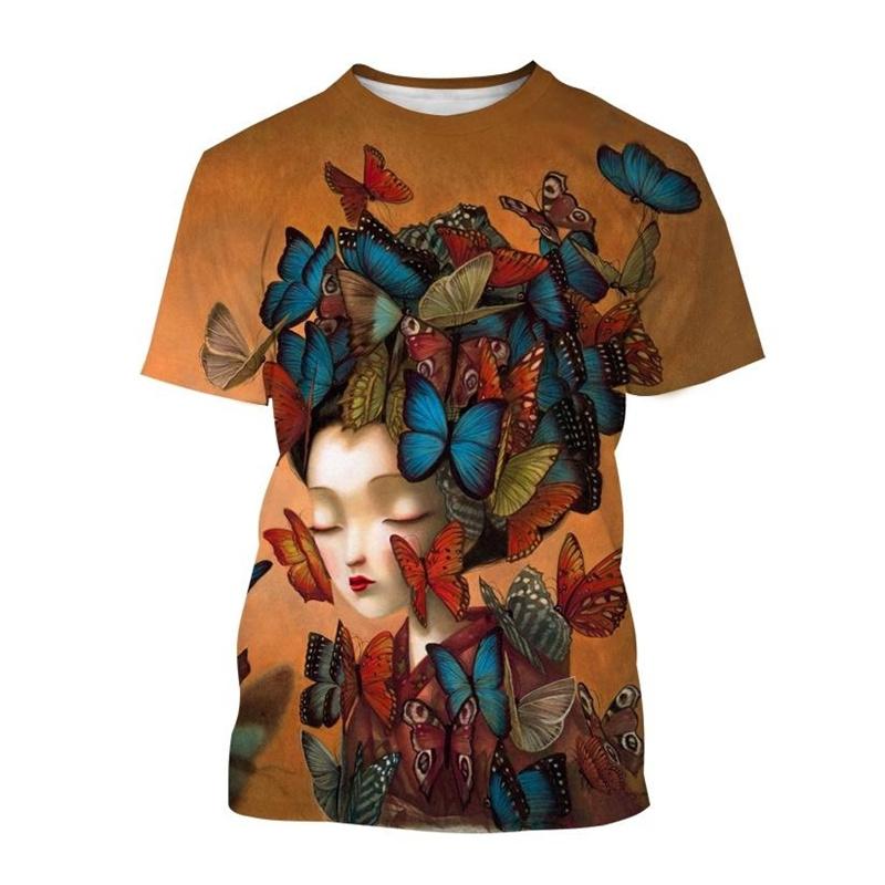 Japanese Art Geisha T-Shirt For Men Summer Vintage Tops Streetwear T Shirt Casual 3d Printed Personality Short Sleeve Tees