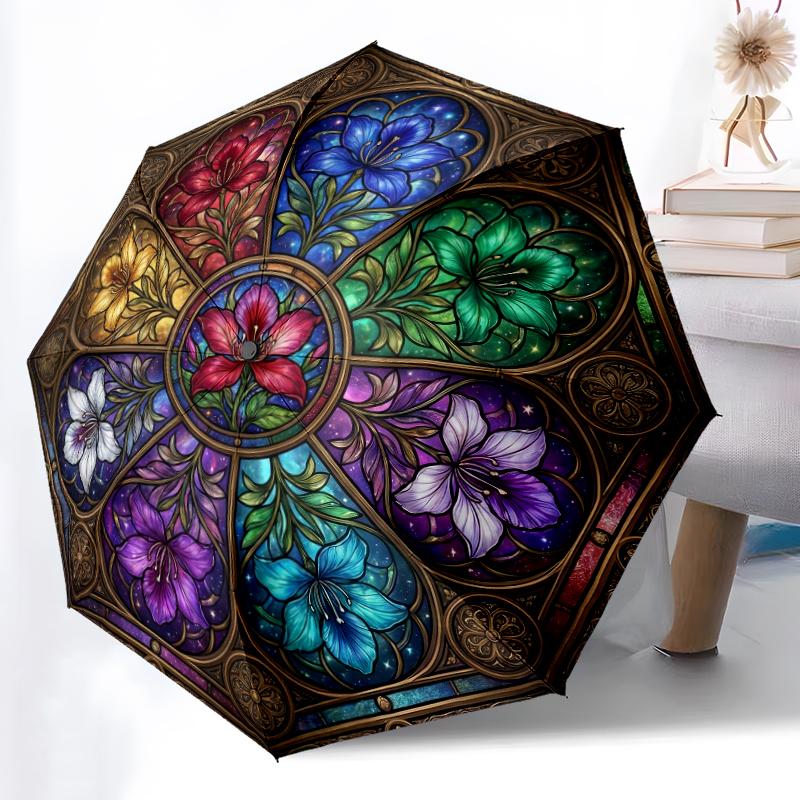 1pc Sturdy 8-Bone Auto Umbrella, Bright Red Birds Umbrella, Digital Printed, Foldable Umbrella for On-the-Go Outdoor Use