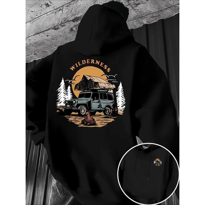 

Винтажное худи с принтом «Кемпер в дикой природе», персонализированная карточка стиля для законодателей уличной моды, любящих приключения XXL чёрный