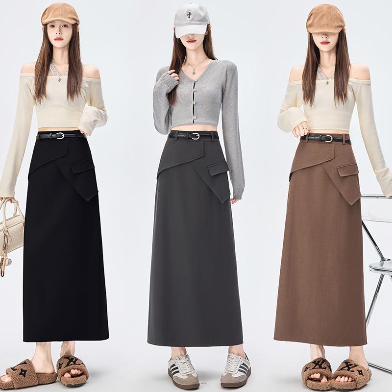 Irregular Split A-line Midi Skirt - Women's 2026 Spring High Waist Hip-hugging Fashion.