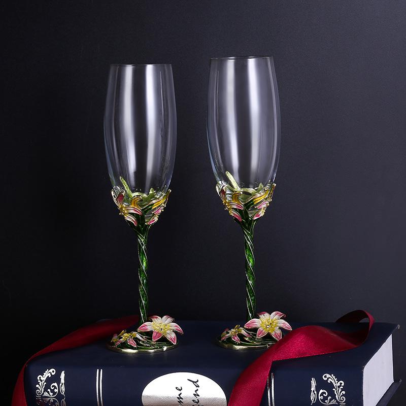 Elegant Enamel Crystal Champagne Flute Set - High-Stem Sparkling Wine Glasses, Perfect for Home or Bar Gifts