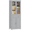 Freestanding Kitchen Cupboard, Storage Cabinet with 2 Adjustable Shelves, Drawer and Glass Door for Living Room, Grey