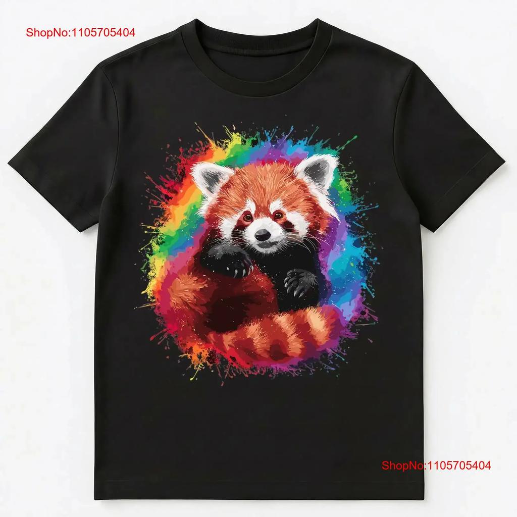 Colorful Paint Splash Cute Red Panda Art T Shirt Vintage Stretched Designer Clothes