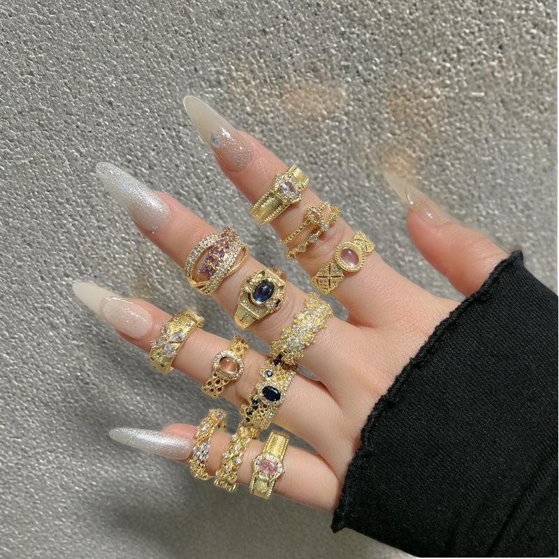 Three-Dimensional Exquisite Medieval French Retro Open Ring Luxury Light Luxury Niche Zircon Accessories Women