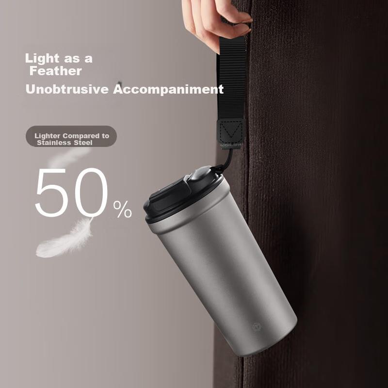 JD Original Titanium Health Coffee Cup [Pure Titanium Inside And Out], Insulated Portable High-End Gift Water Bottle, Gray, 520ml