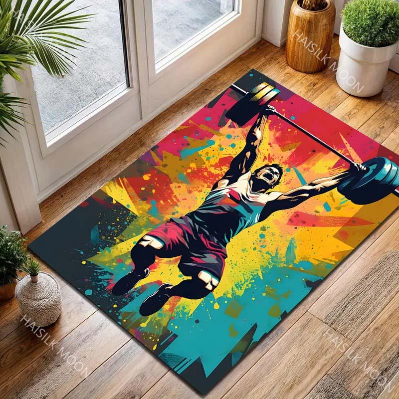 Colorful Overhead Barbell Weightlifting Print Carpet for Living Room Bedroom Sofa Home Decor Rus Non-slip Floor Mat Luxury Gift