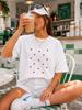 Tiny Red Hearts Graphic Tee Unisex Cute Love Pattern Print Short Sleeve White Tshirt Loose Fit Casual Summer Trendy Fashion Top