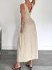 2026 Elegant Waist-Cinched A-Line Sleeveless Long Dress with V-Back In Solid Color