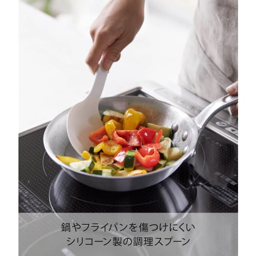 Yamazaki Tower Silicone Cooking Spoon, White, Approx. W7 X D3 X H26cm, Dishwasher Safe, Floating Tip, Measuring Meter, 4272