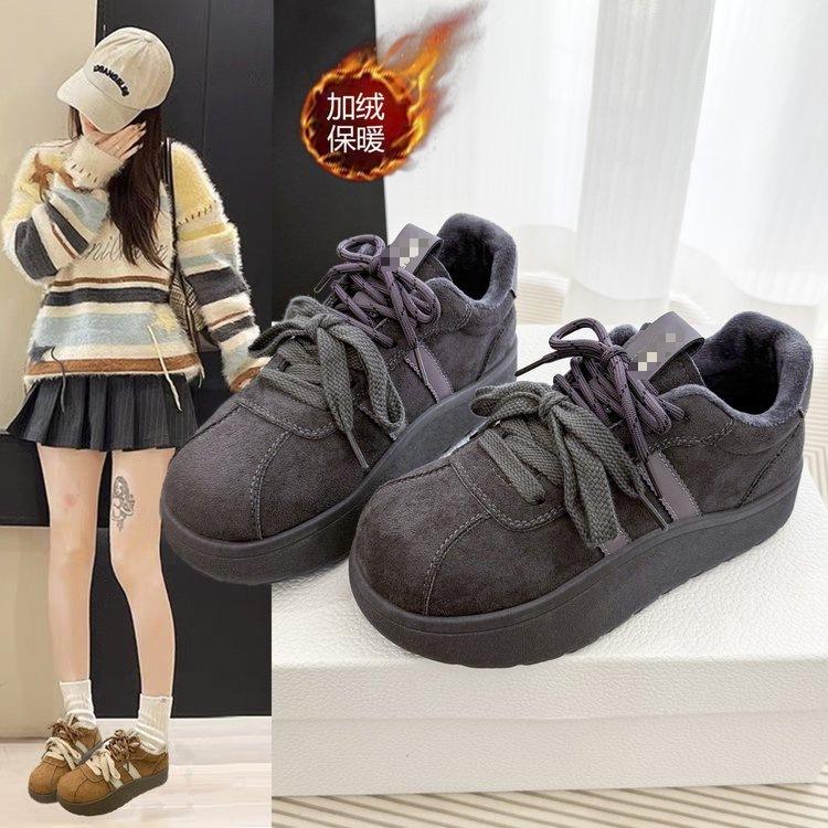 Retro Velvet German Training Shoes Winter New Thick-soled Heightening Casual Sports Board Shoes Warm Cotton Shoes
