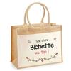 Beach Bag - PLANETEE - Jute with a Pocket of a Top Bichette - Cotton - 43x33 Cm - Multicolored