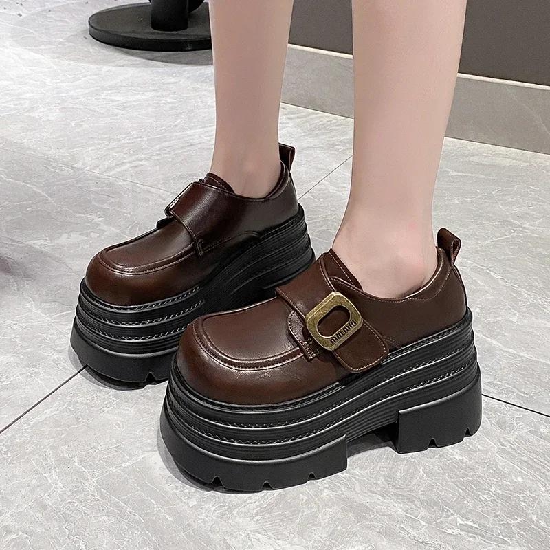 Fashion 10CM Autumn Women Chunky Nop-slip Sneakers Loafers High Heels Platform 2025 New Spring Hook-loop Casual Shoes Flats Woman