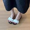 Fashion Low Heel Slippers Fashion Round Toe Open Toe Flower Slim Strap Soft Slip Non-Slip Wear-Resistant Flat Flip Flops