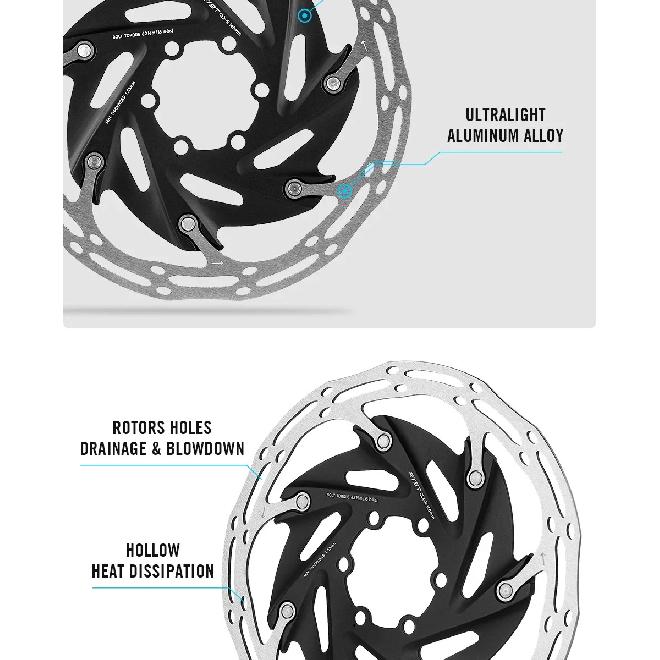 RYET Bicycle Brake Rotors 140mm/160mm 6-Bolts&Center-Lock MTB Rotors Road Bike Bicycle Disc Brake Rotors Bicycle Accessories