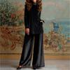 Women's Fashionable Casual Velvet Loose,fitting High,neck Slit Top And Wide,leg Pants Set