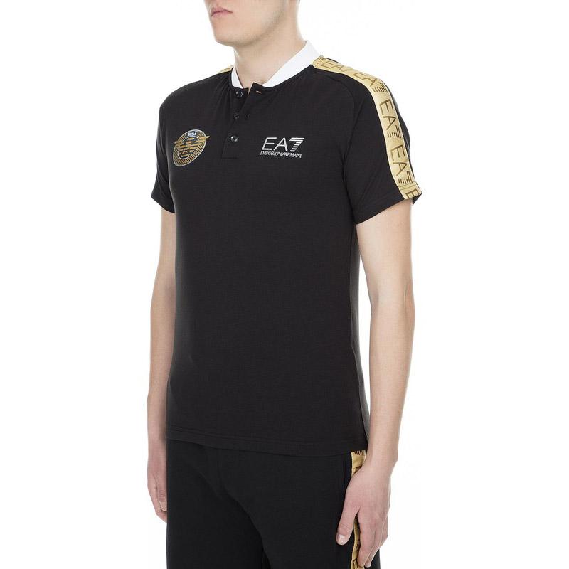 Emporio Armani Camiseta polo de manga corta con bloques de color y estampado de logo EA7 para hombre polo negro dorado 3GPF60-PJL2Z-1200