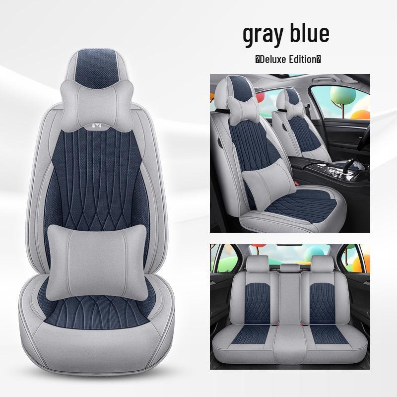 Universal Breathable Linen Car Seat Cushion - Full Surround for All Seasons, Fits Five Seats