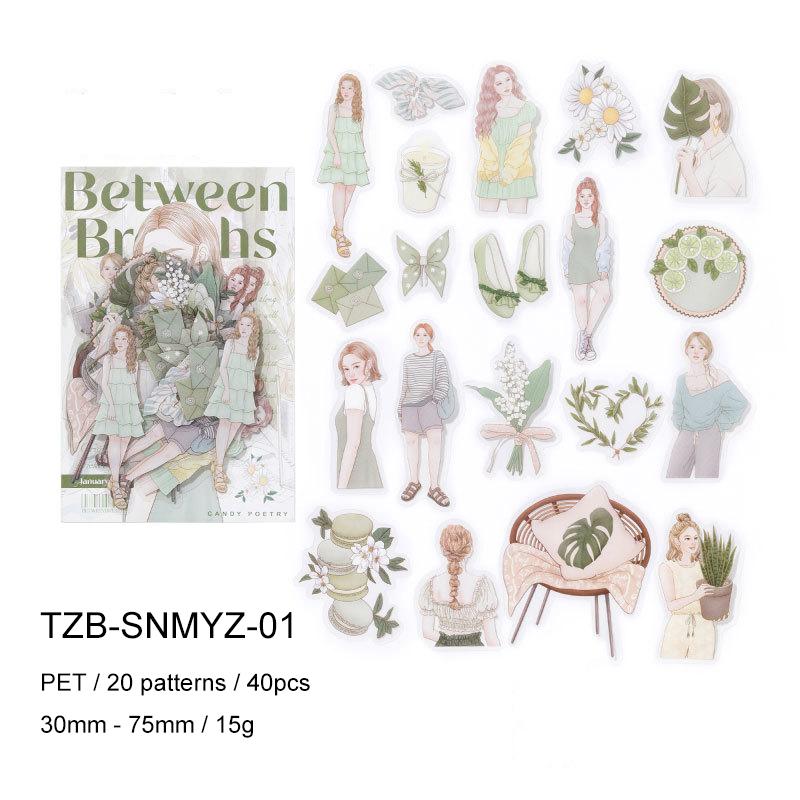 Girl Wandering Notes Series Vintage Life Flower Character Landscape PET Sticker Creative DIY Journal Material Collage Stationery