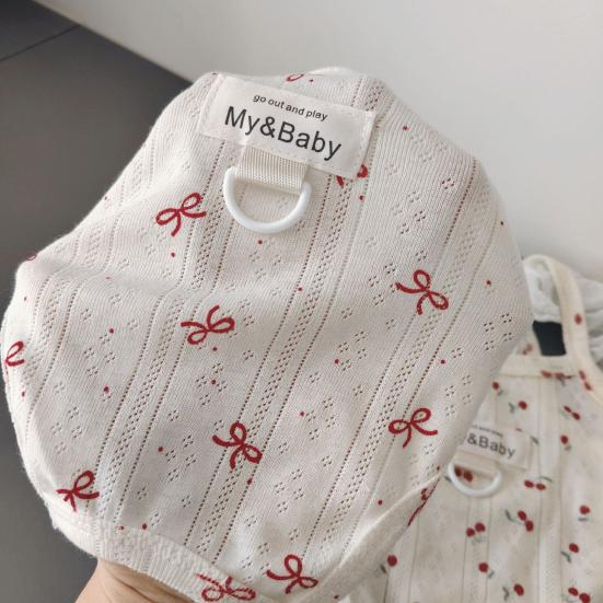Cherry Print Dog T-Shirt with D-Ring Lace Ruffle Cap Sleeve Girl Puppy Clothes Breathable Summer Pet Vest for Small Medium Dogs Cats