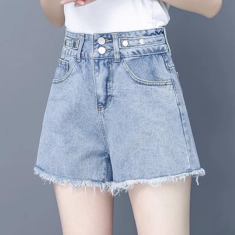 Women's Frayed Denim High-Waist A-Line Shorts for Summer