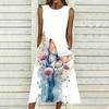 Oversized Female Sleeveless Crew Neck Dress Gentle Watercolor Flower Cluster Loose Midi Dress