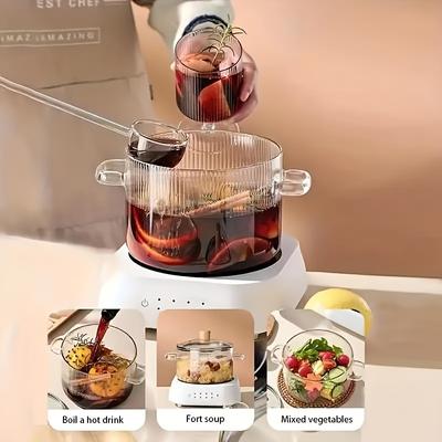 Casserole à Soupe en Verre avec Poignées Doublement Isolées et Couvercle Grande Capacité 54oz Ustensile de Cuisson en Verre Résistant à la Chaleur Pour la Cuisine Domestique