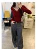 Chic Korean V-neck Slim Fit Top for Women - Autumn/Winter 2025