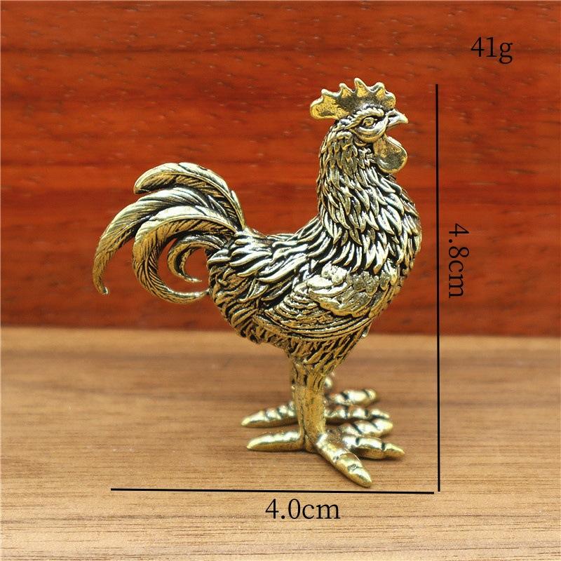 Brass Rooster Statue Vintage Collection Animal Sculpture Lucky Cock Statue Living Room TV Cabinet Figurines Chinese Decorations