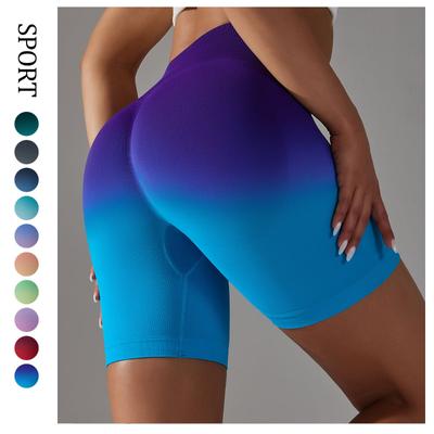 Gradient Tight Jóga šortky Visící Dye Buttocks Lifting Fitness Dámské šortky Vysoký pas Třídílné šortky na jógu