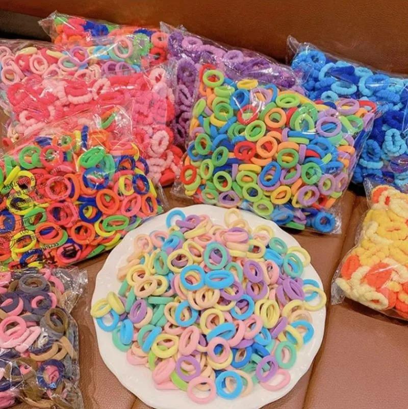 100Pcs/Set Women Elastic Hair Bands Girls Colorful Nylon Rubber Bands Headband Scrunchies Kids Ponytail Holder Hair Accessories