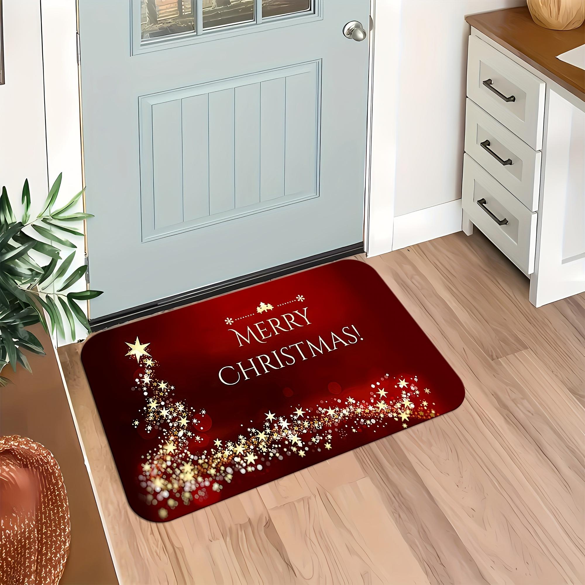 

Christmas Welcome Carpet Red Background Stars Snowflakes Entrance Hall Living Room Holiday Decoration 50X80CM(1.6X2.6FT