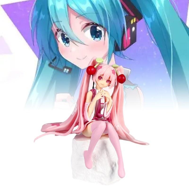 Adorable Vocaloid Miku Hatsune Sitting Pose Cherry Blossom Pvc Figure Model For Collectors