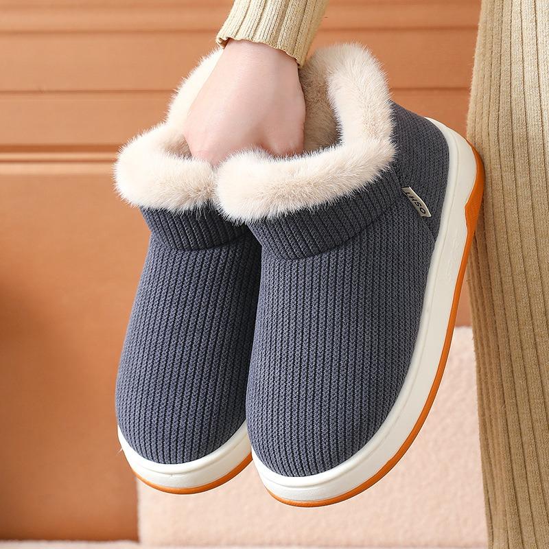 Unisex Winter Warm Closed Heel Thick Sole Non Slip Cotton Shoes For Indoor Outdoor Wear