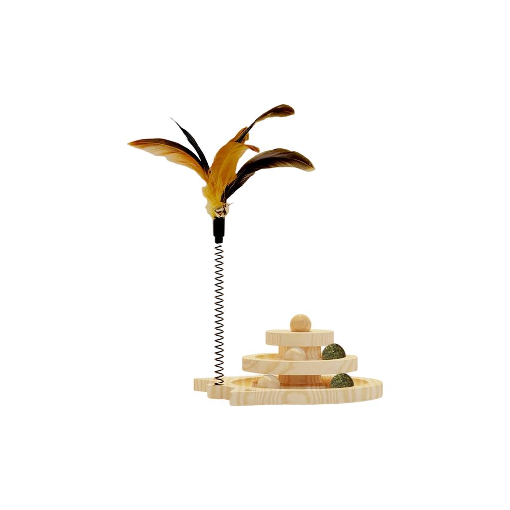 Wooden Cats Toy Set: Turntable, Catnip Teaser Wand & Scratching Post – Ideal For Indoor Cats’ Self-Play & Care