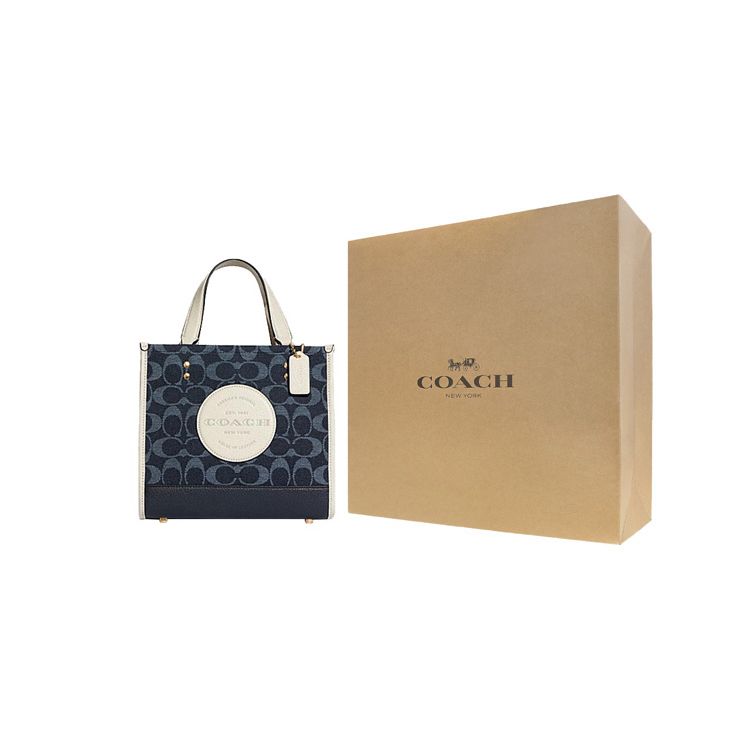 Coach Dempsey 22 Classic Monogram Canvas Tote Bag Women Tote Bags Denim-Blue White C8582-IMDEI