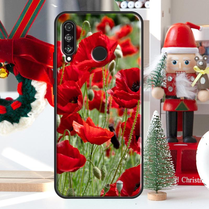 Red Corn Poppy Flower For Huawei Nova 7i 8i 11i 12i 12s Y73 Y70 Y90 Y60 Y72 Y61 Y91 9 10 SE P30 Pro P40 Lite Case
