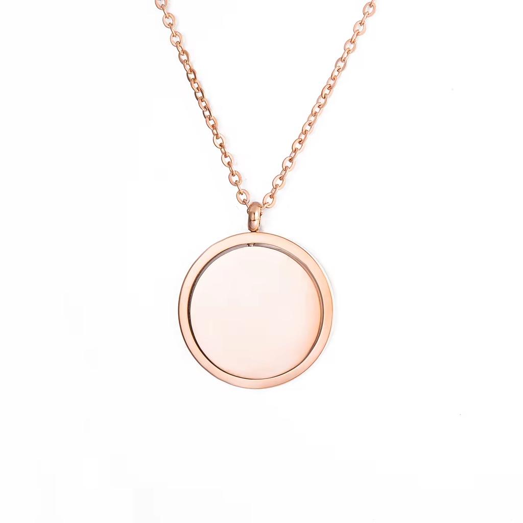 25mm Stainless Steel Rotatable Round Necklaces Customized Name or Logo Metal Charm Statement Mirror Polished Jewelry Gift