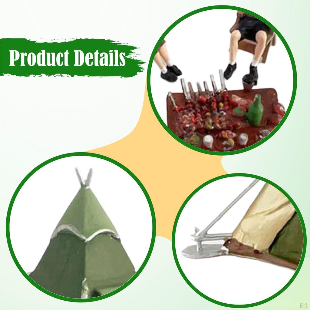 1:64 Scale Miniature Camping Figure Set Realistic Scene Props Tiny People with Tent for