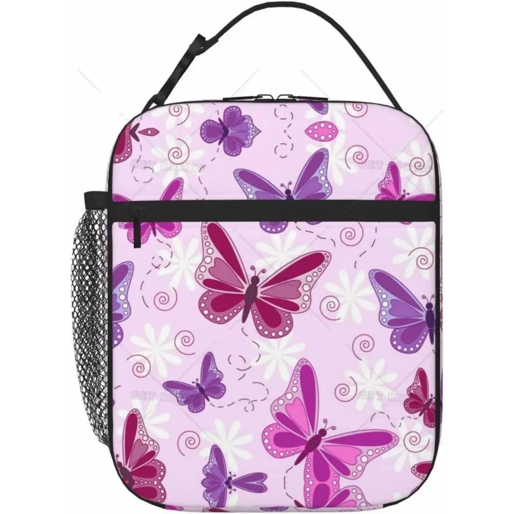 Insulated Purple Butterfly Lunch Bag - Reusable Cooler Tote for Women/Men - Waterproof & Leakproof - Lunch Box for Picnic Office