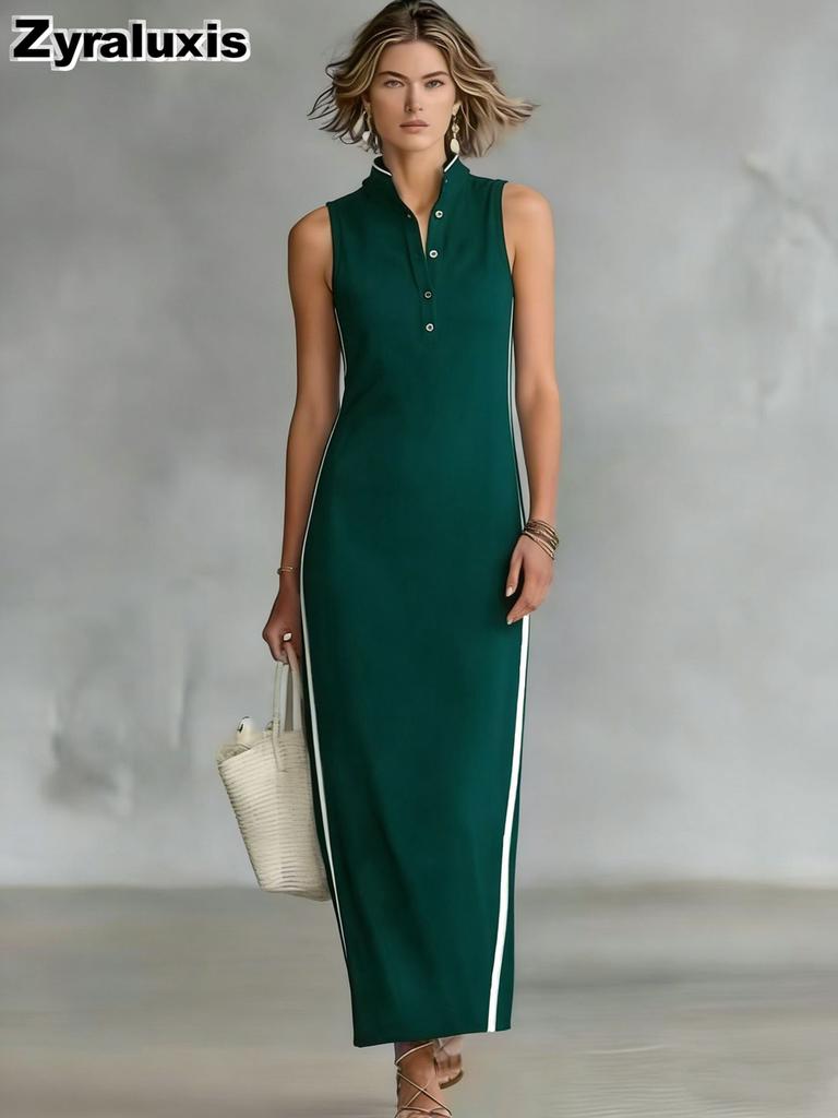 New Style Women's Button-Down Sleeveless Long-Sleeve Slim Fit Dress