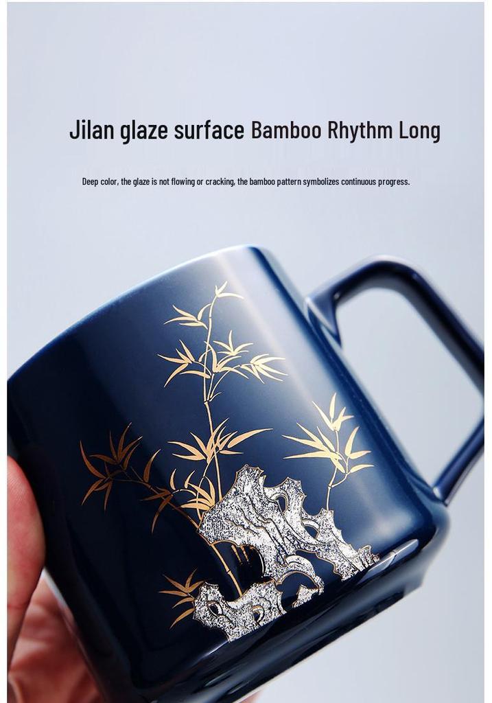 Luxury Ceramic Cup with Lid - Jilan Blue Tea Cup & Caddy, Perfect for Personal Use or Business Gift with Custom Logo Option